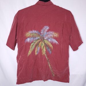 Bamboo Cay Shirt Mens Medium Red Hurricane Palm Embroidered